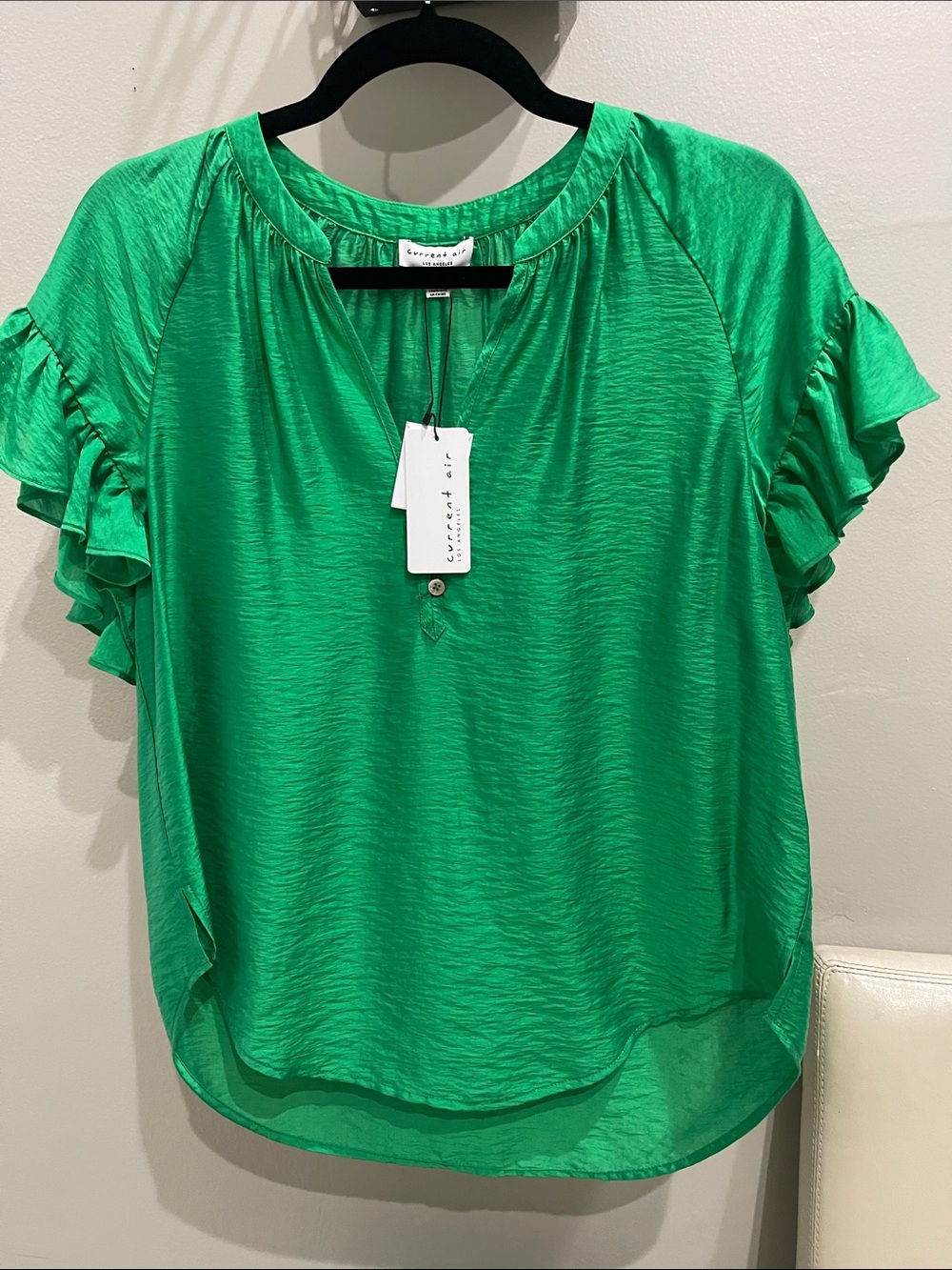 Current Air Emerald Green Ruffle Sleeve Blouse